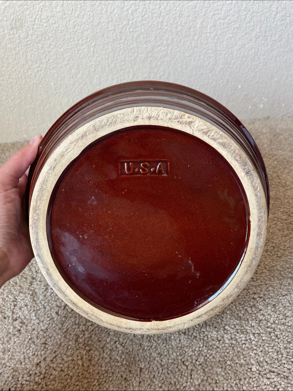 Vintage Brown Glazed USA Dutch Oven Bean Pot With Lid Ceramic Western Cookware